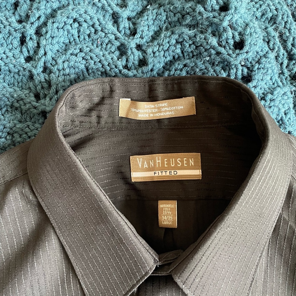 Van Heusen dress shirt Sz 16 1/2, 34/35. Black with black satin stripe.